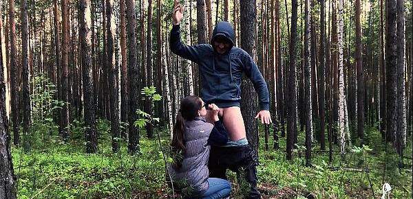  Trainer Sucking Dick and Doggystyle Fuck in the Wood - Creampie